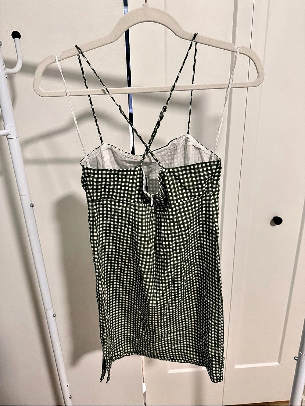 Urban Outfitters Gingham Mini Dress in Green & White Size 4 - Picture 2 of 4
